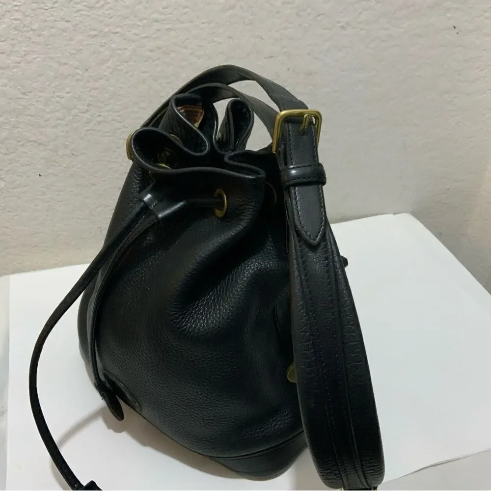 Vintage Dooney & Bourke AWL Pebbled Black Leather Drawstring Bucket Purse Bag